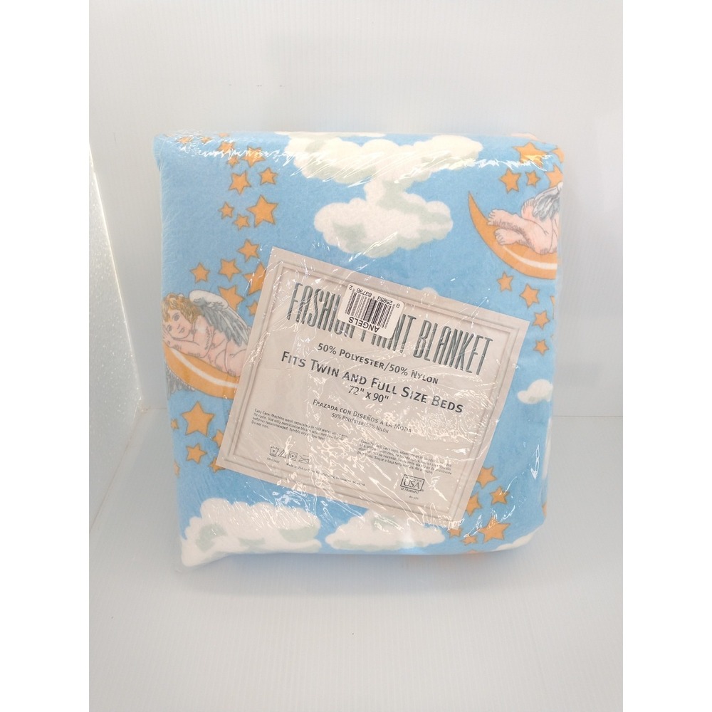 NEW VTG Owen Blanket‎ Angels Clouds 72 X 90 Twin Full Throw Polyester Fleece USA